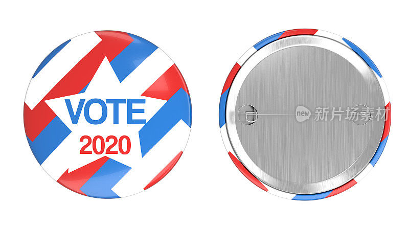 2020年投票选举徽章按钮，2020年投票USA, 3D渲染
